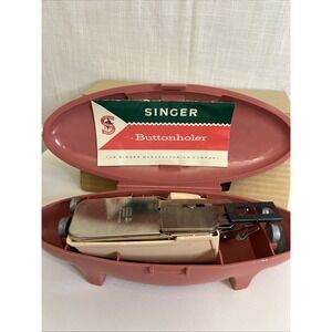 Vintage Singer Buttonholer Attachment w/ Pink Case Manual Cams Mid Century